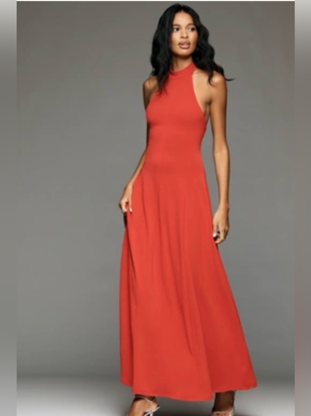 Anthropologie halter maxi occasion dress S red formal autumn wedding home coming